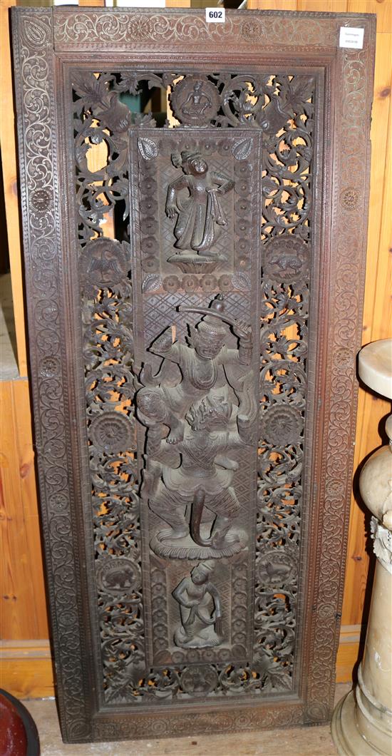 An Indian carved and pierced hardwood hareem panel (damaged)
